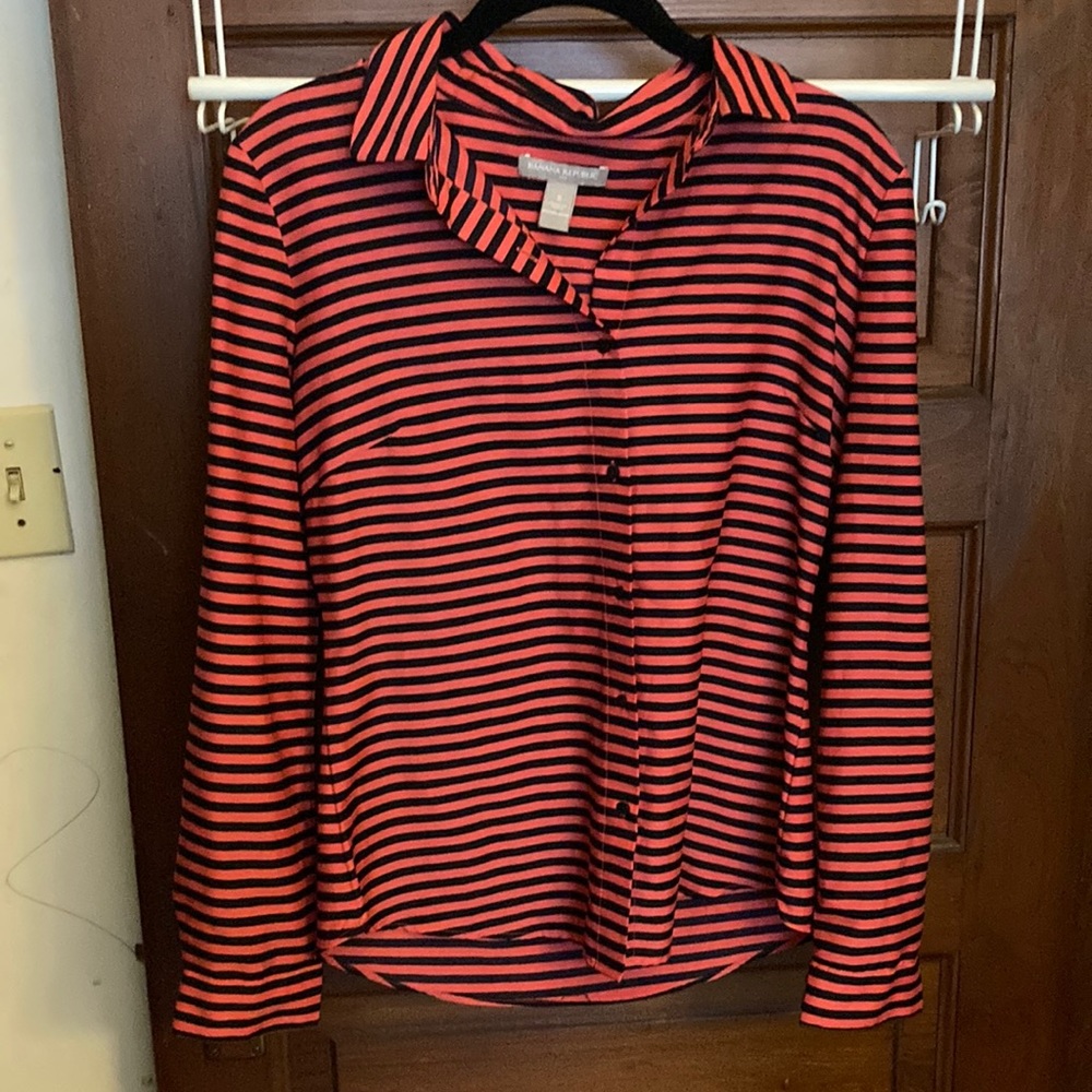 Black and Orange Striped Banana Republic Collard Shirt